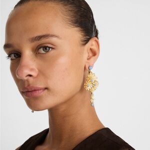 NWT Madewell Semiprecious Floral Chintz Chandelier Earrings Antique Gold